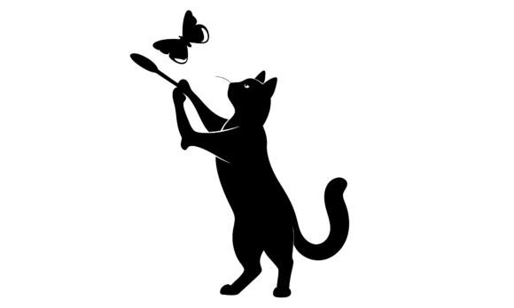 Black Cat Chasing Butterfly Silhouette