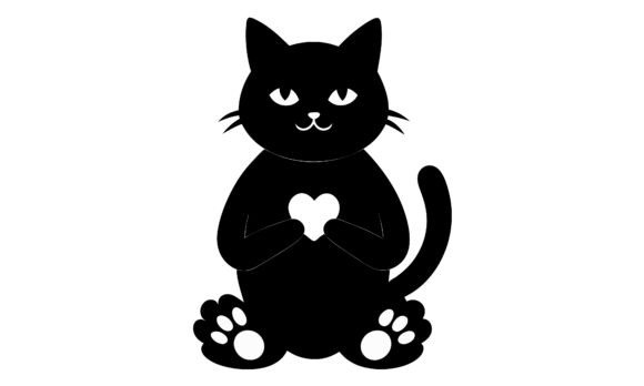 Black Cat Holding Heart Symbol Vector Review