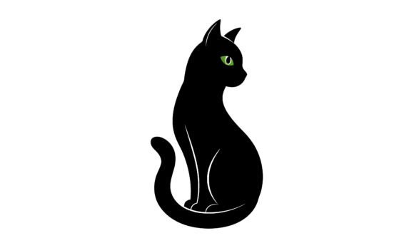 Black Cat Silhouette with Green Eyes