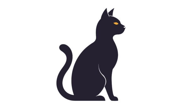 Black Cat Silhouette with Yellow Eyes
