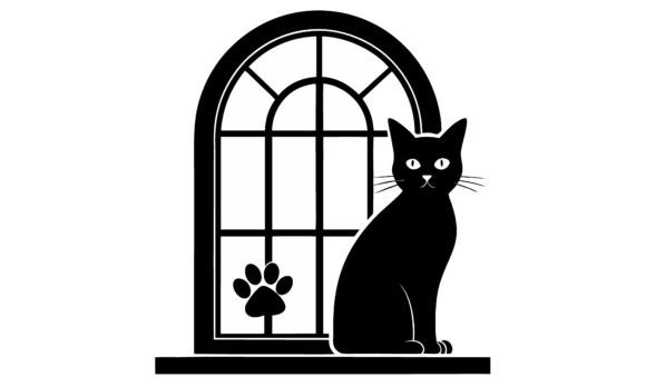 Black Cat Sitting by Window Vector Review