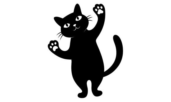 Black Cat Standing and Waving Silhouette Review
