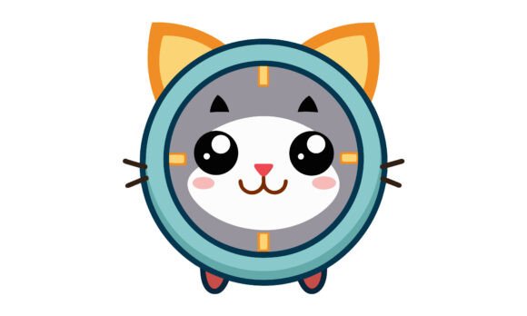 Cute Cat Clock Cartoon Illustration Review