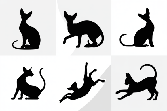 Elegant Cat Silhouettes Vector Black and