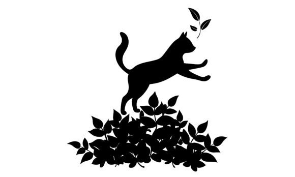 Jumping Cat Silhouette with Leaves Embroidery Review