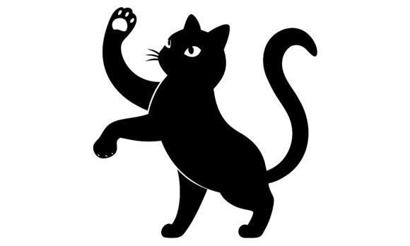 Playful Black Cat Silhouette Reaching Up