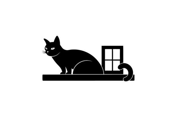 Silhouette of a Cat Lying on a Window Le